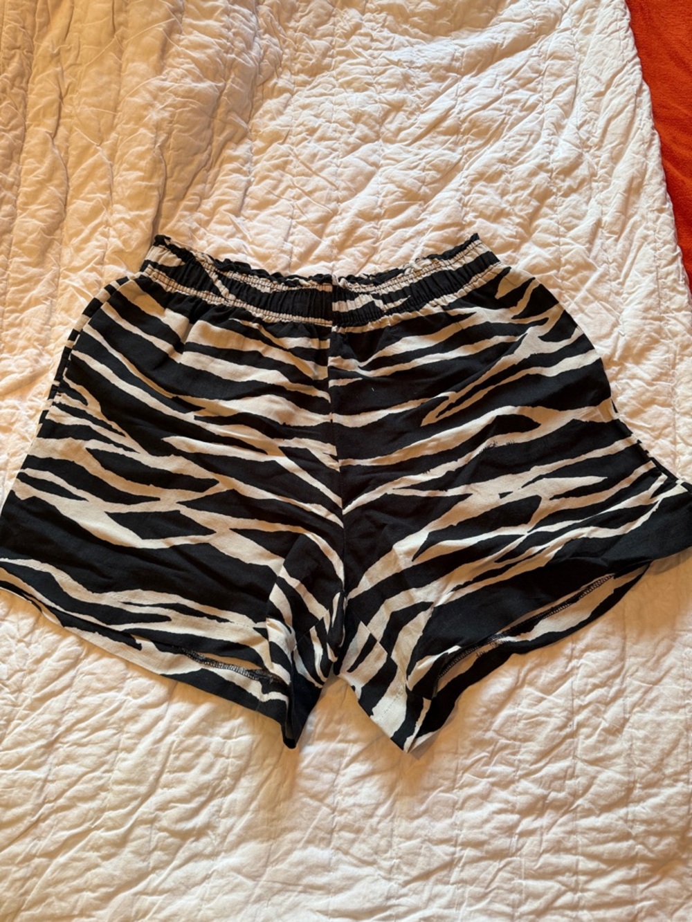 H&M Black and White Zebra-Striped Elastic Waist Shorts